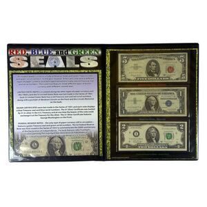 Red, Blue and Green Seals 3pc Bank Note Currency Collection